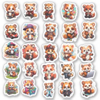 stickers Panda rouge mignonne, pack de valeur 25 S