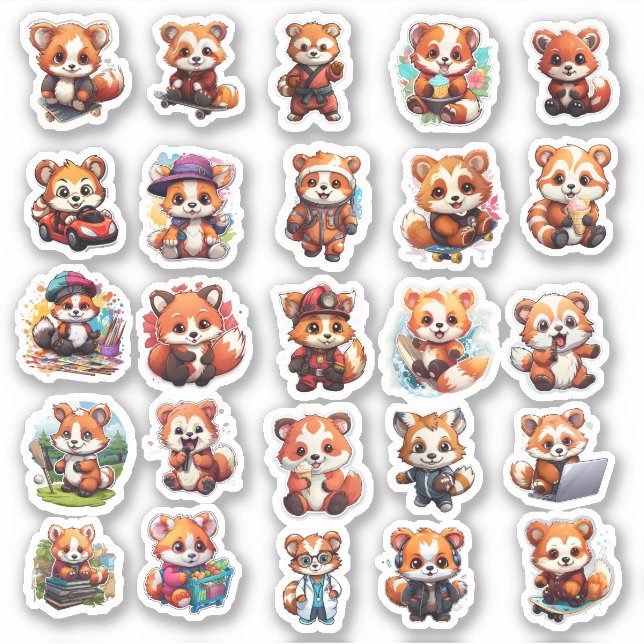 stickers Panda rouge mignonne, pack de valeur 25 S (Devant)