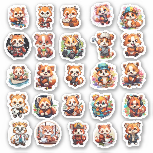 stickers Panda rouge mignonne, pack de valeur 25 S (Devant)