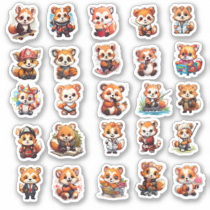 stickers Panda rouge mignonne, pack de valeur 25 S