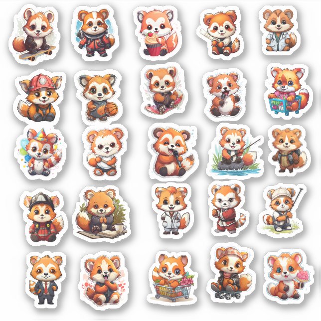 stickers Panda rouge mignonne, pack de valeur 25 S (Devant)