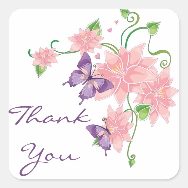 Stickers Papillon Floral Merci Pink Lilies (Devant)