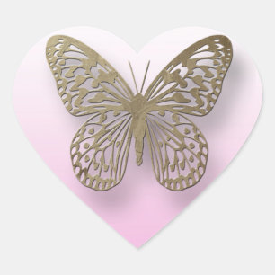 Stickers Papillon rose et or
