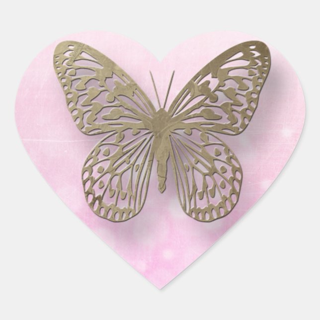 Stickers Papillon rose et or (Devant)