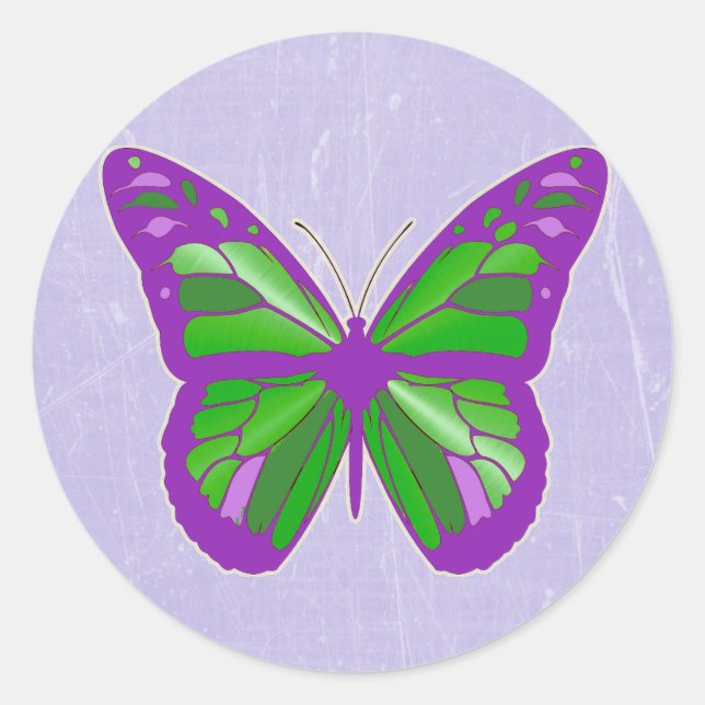 Stickers Papillon vert pourpre, lavande et citron  (Devant)
