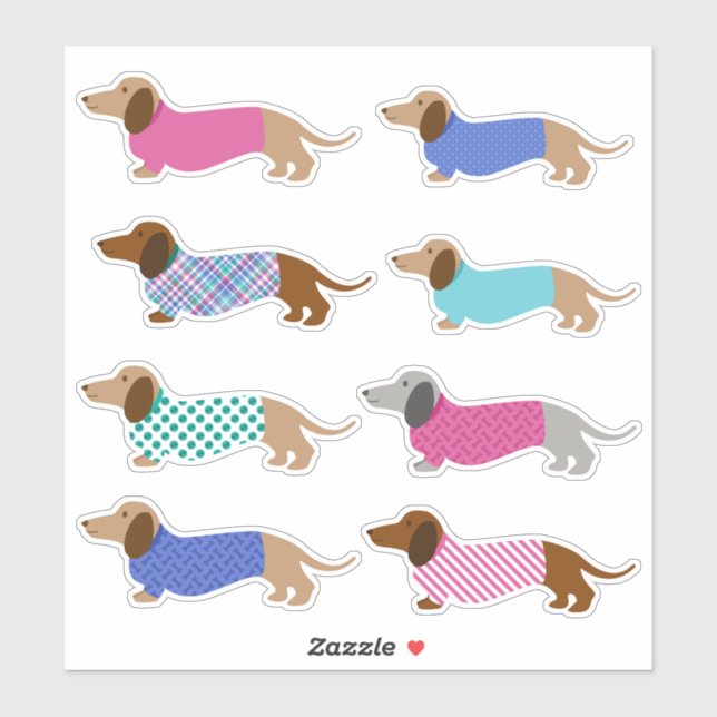 Stickers Pastel Dachshund colorés (Feuille)