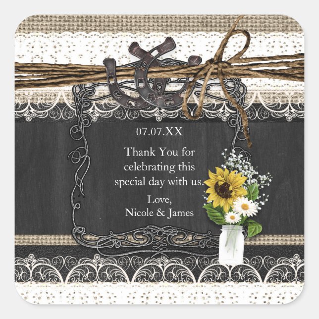 Stickers Pays Fleurs et fer à cheval rustique (Devant)