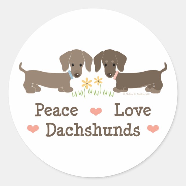 Stickers Peace Love Dachshunds (Devant)