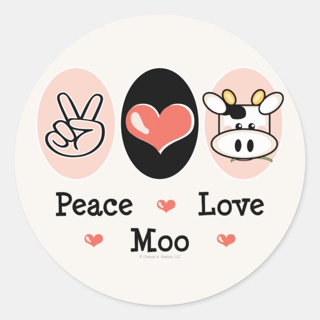 Stickers Peace Love Moo Cow (Devant)