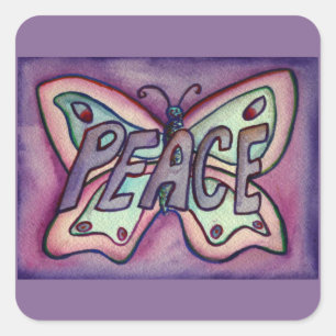 Stickers Peinture Papillon violet Art Peace Word