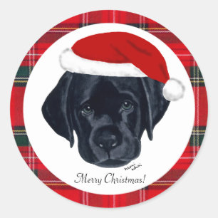 Stickers Père Noël Black Lab Puppy Christmas