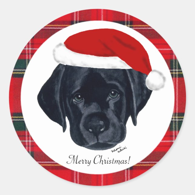 Stickers Père Noël Black Lab Puppy Christmas (Devant)