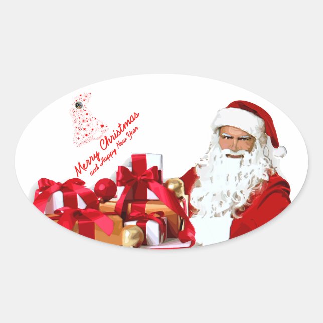 Stickers père Noël Oval, brillant (Devant)