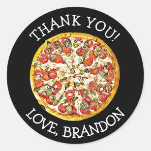 Stickers Personnalisés Merci noir Pizza Party