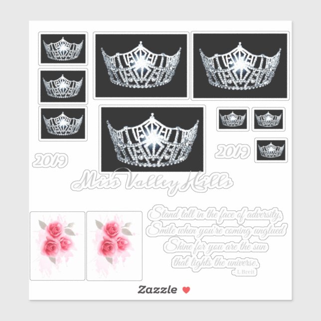Stickers personnalisés Miss America Argent Crown (Feuille)