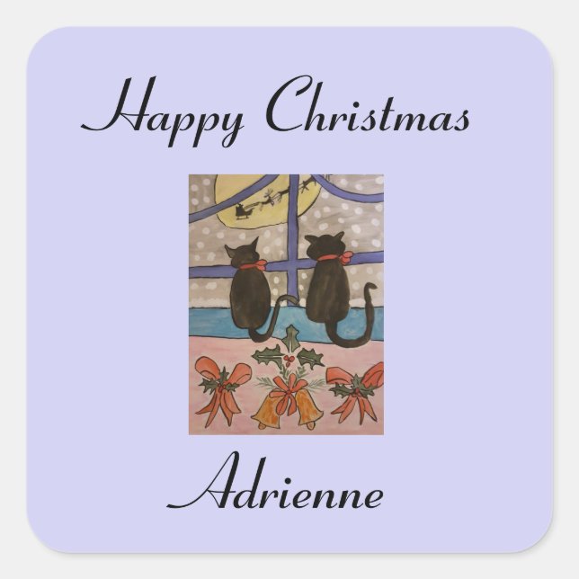 Stickers personnalisés Noir Chat Noël (Devant)