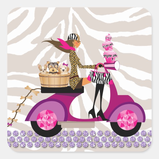 Stickers Pet Grooming Scooter Femme Chiens Zebra (Devant)