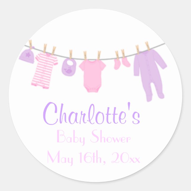 Stickers petit Baby shower rose et violet (Devant)
