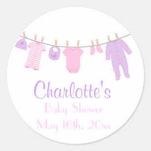 Stickers petit Baby shower rose et violet