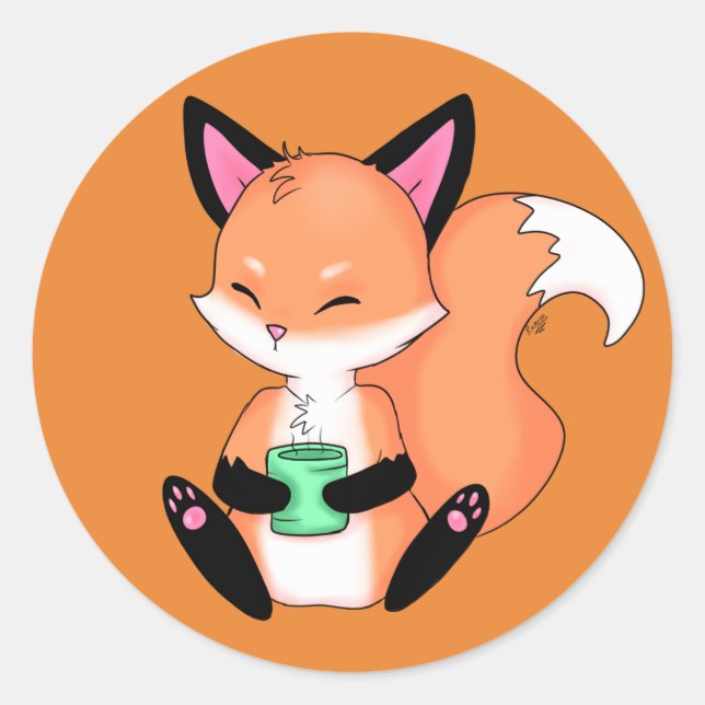 Stickers Petit Fox Boire Thé (Devant)