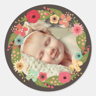 Stickers photo Rustic Floral Wreath Baby Girl