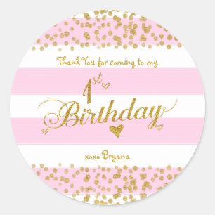 Stickers Pink White & Gold 1ST BIRTHDAY Party