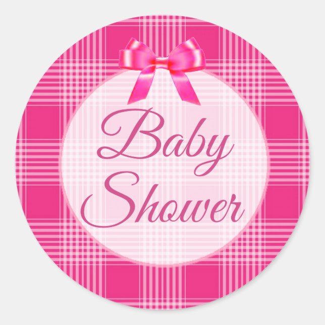Stickers Plaid et Bow baby shower rose (Devant)