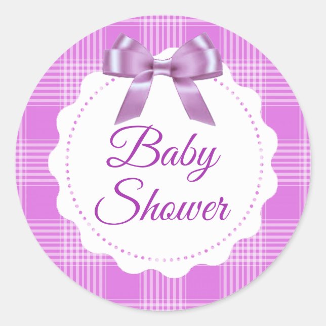 Stickers Plaid et Bow baby shower violet (Devant)