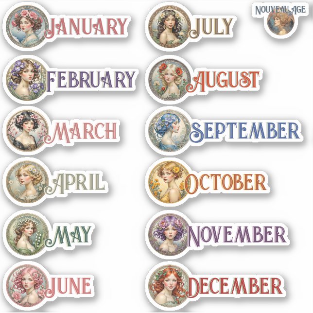 Stickers Planner Art Nouveau Floral Girls mensuels (Devant)