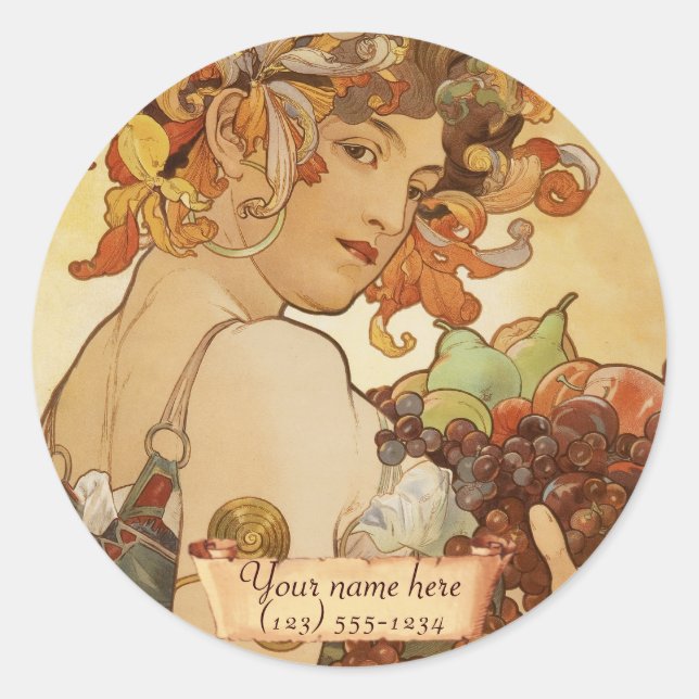 Stickers Plaque Mucha Fruit Art Nouveau (Devant)