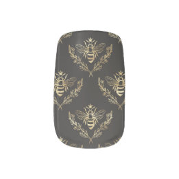 Stickers Pour Ongles Black and Gold Royal Queen Bee Honey Bee Motif