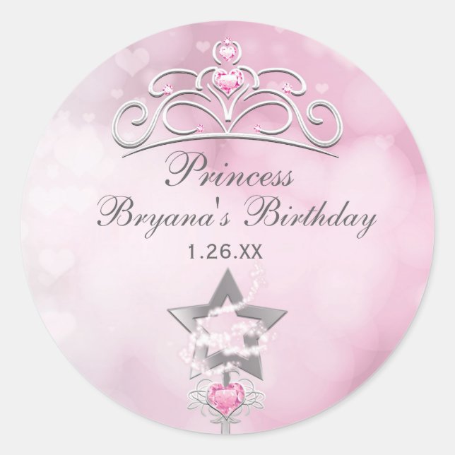 Stickers Princess Wand & Crown Silver Pink Party (Devant)