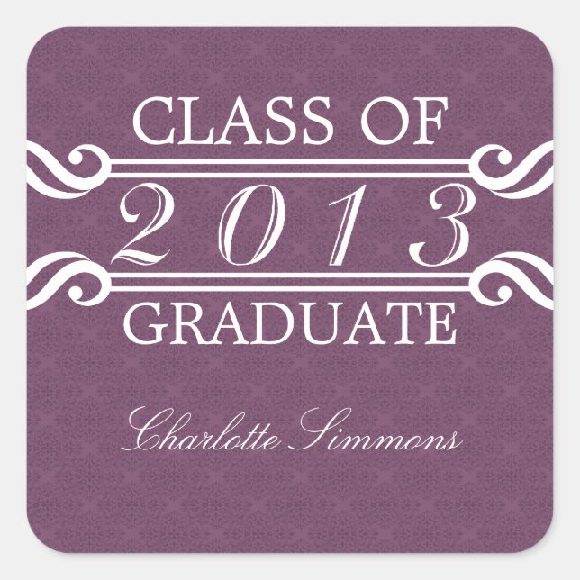 Stickers Purple Vintage Damask 2013 Graduation (Devant)