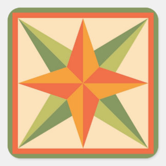 Stickers Quilt - Étoile biseautée (orange/vert)