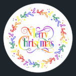 Stickers Rainbow Merry Christmas Wreath<br><div class="desc">Drapeau LGBT  Pride inspiré arc-en-ciel Joyeux autocollants de couronne de Noël.</div>