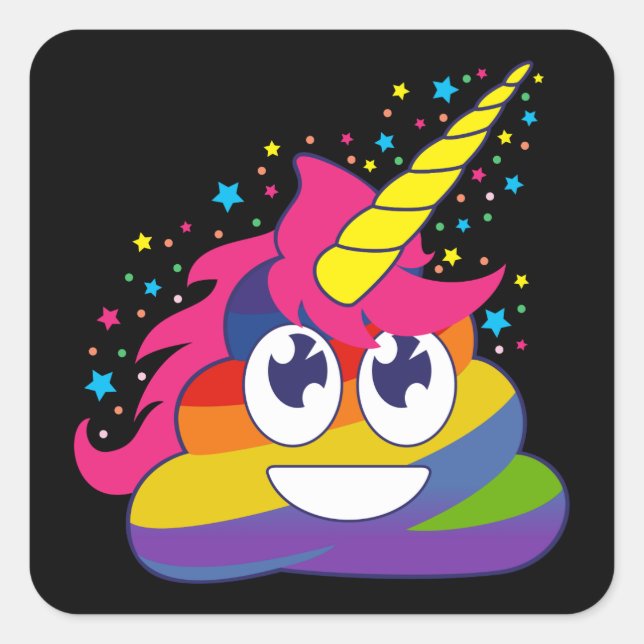 Stickers Rainbow Poop Emoji Unicorn (noir) (Devant)
