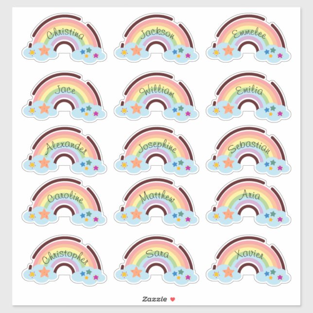 Stickers Rainbow Rainbow Custom Multiple Name (Feuille)