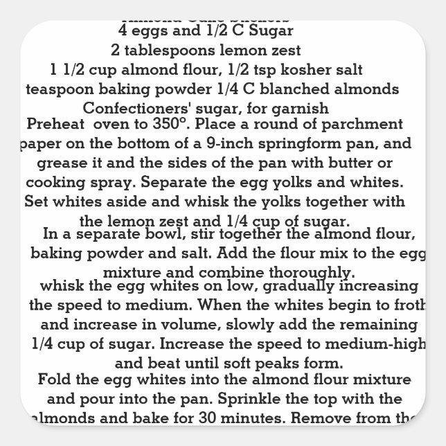 Stickers Recette de gâteau aux amandes (Devant)