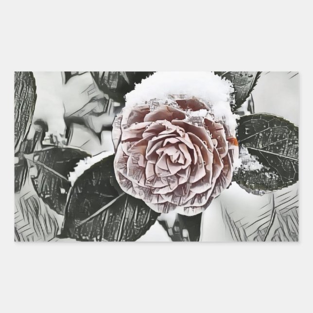 Stickers Rectangle de dessin de Rose Neige Congelé (Devant)
