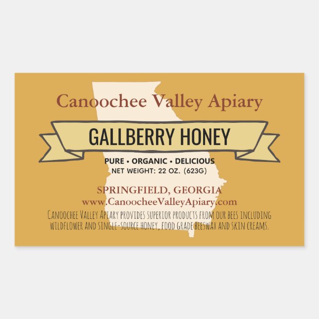 Stickers rectangle de jarre de miel local de l'Éta (Devant)