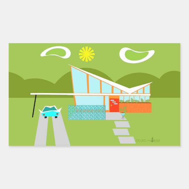 Stickers Rectangle Retro Palm Springs House (Devant)