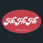 Stickers Red Christmas Ho Ho Oval<br><div class="desc">Rouge Noël Ho Ho Ho autocollants ovale avec texte blanc changeant</div>