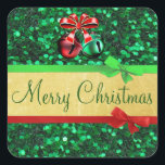 Stickers Red Green Gold Merry Christmas Bows<br><div class="desc">Red Green Gold Joyeux Noël Vaches et cloches de jingle Stickers</div>
