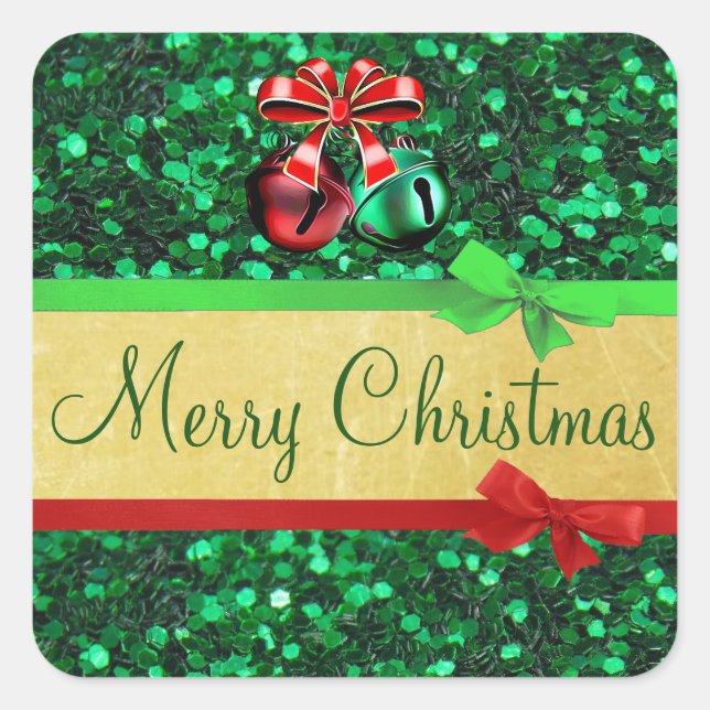 Stickers Red Green Gold Merry Christmas Bows (Devant)