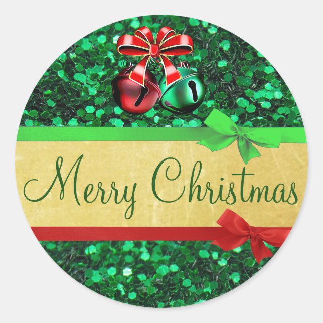 Stickers Red Green Gold Merry Christmas Bows (Devant)