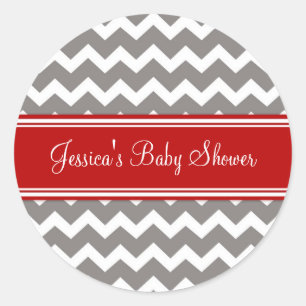 Stickers Red Grey Chevron Baby Shower Favoriser