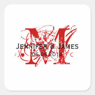 Stickers Red Monogram Wedding Favor