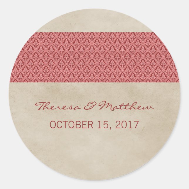 Stickers Red Rustic Mariage damassé (Devant)