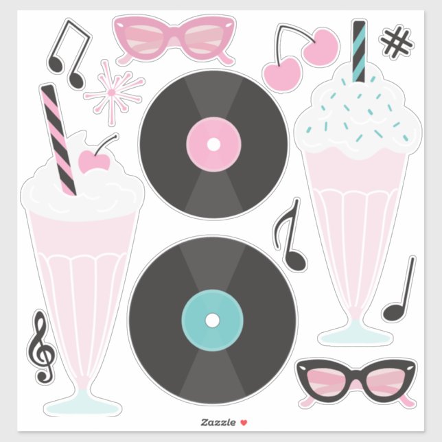 Stickers Retro Diner 1950 - Sock Hop Rock and Rol (Feuille)