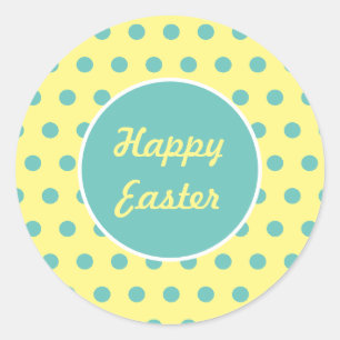Stickers Rond Pâques Joyeux (Pastel Jaune & Aqua)
